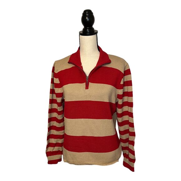 Nine & Company Sweater Women's Size XL Striped Knit Long Sleeve Cotton 1/4 Zip - Picture 2 of 6